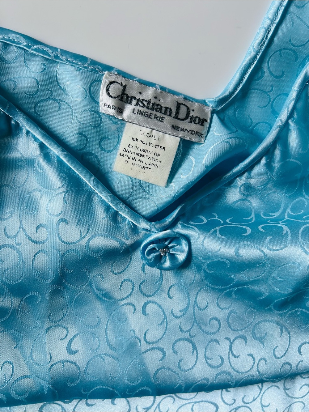 Vintage Christian Dior lingerie Light Blue with Jacquard Swirl Nightgown